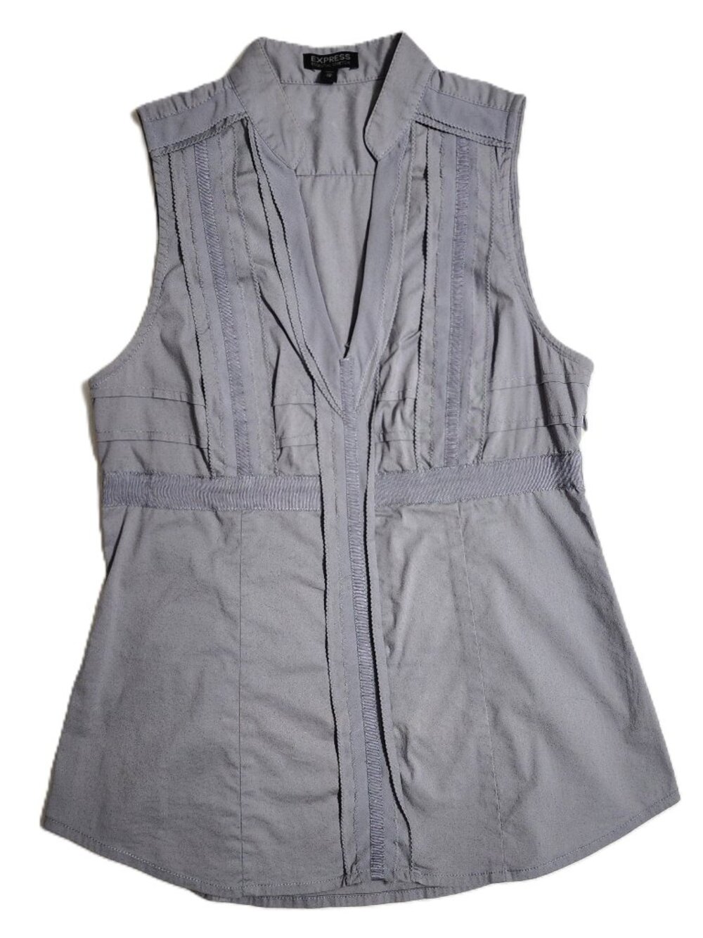 Express Essential Stretch Collarless VNeck Tailored Gray Cotton Top Size XS/TP